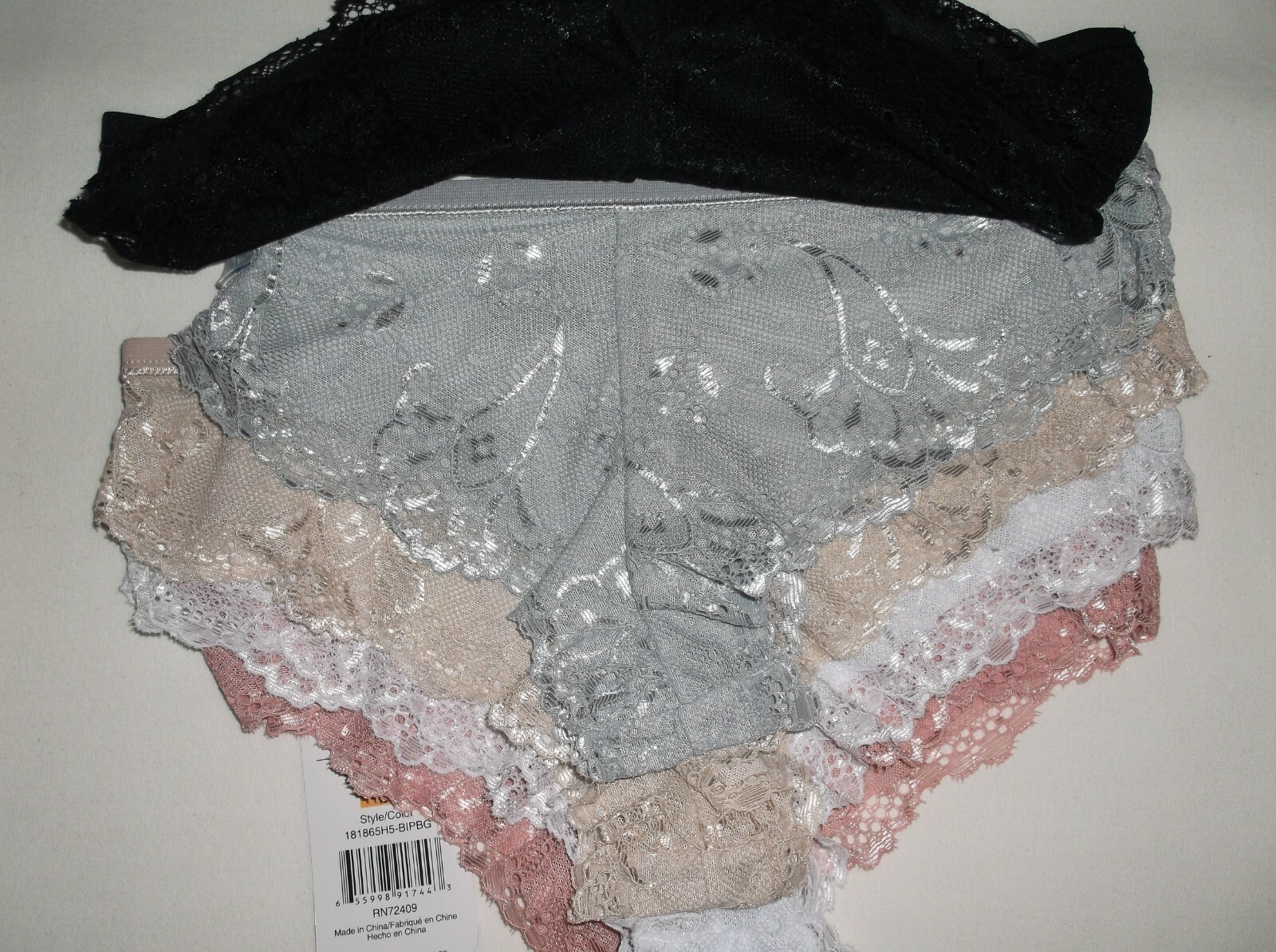 Rene Rofe 5pk sheer lace tanga panties S mauve/wht/nude/gry/blk nwt $42 retail