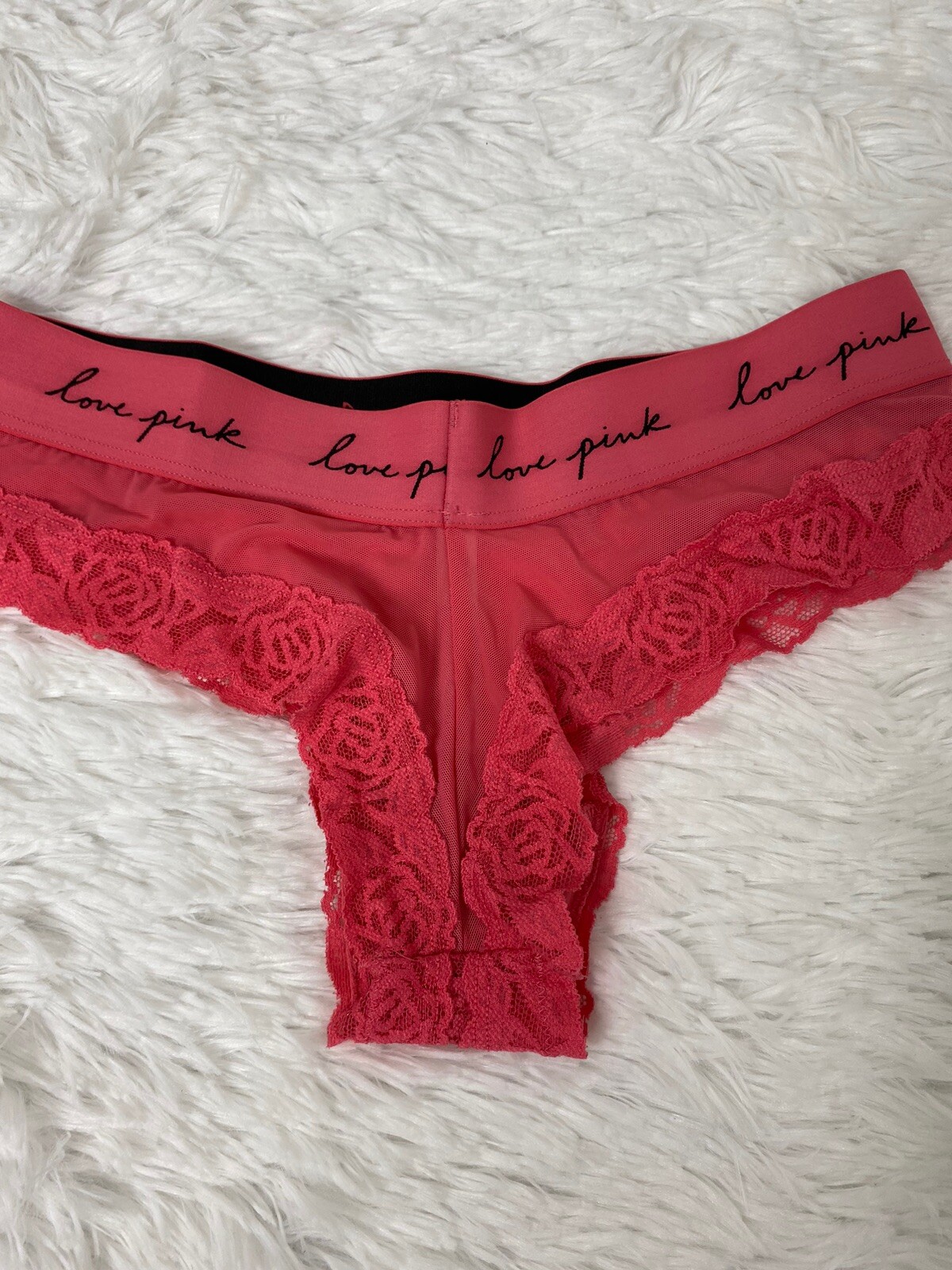 2 VS PINK Floral Lace Strappy Thong Panty Multicolor Floral Size S/M Black