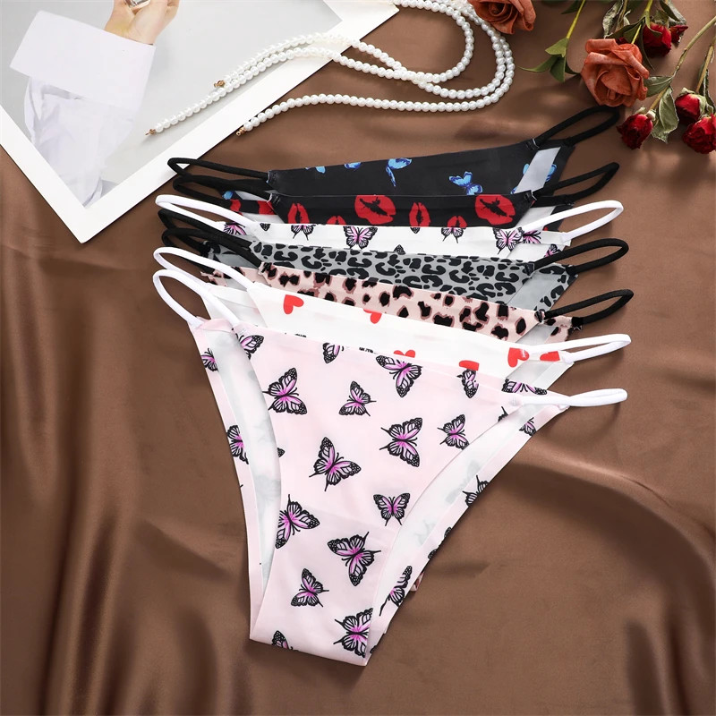 4 Pcs Women’s Graphic Print Briefs Seamless Lace Panties Breathable Low Waist