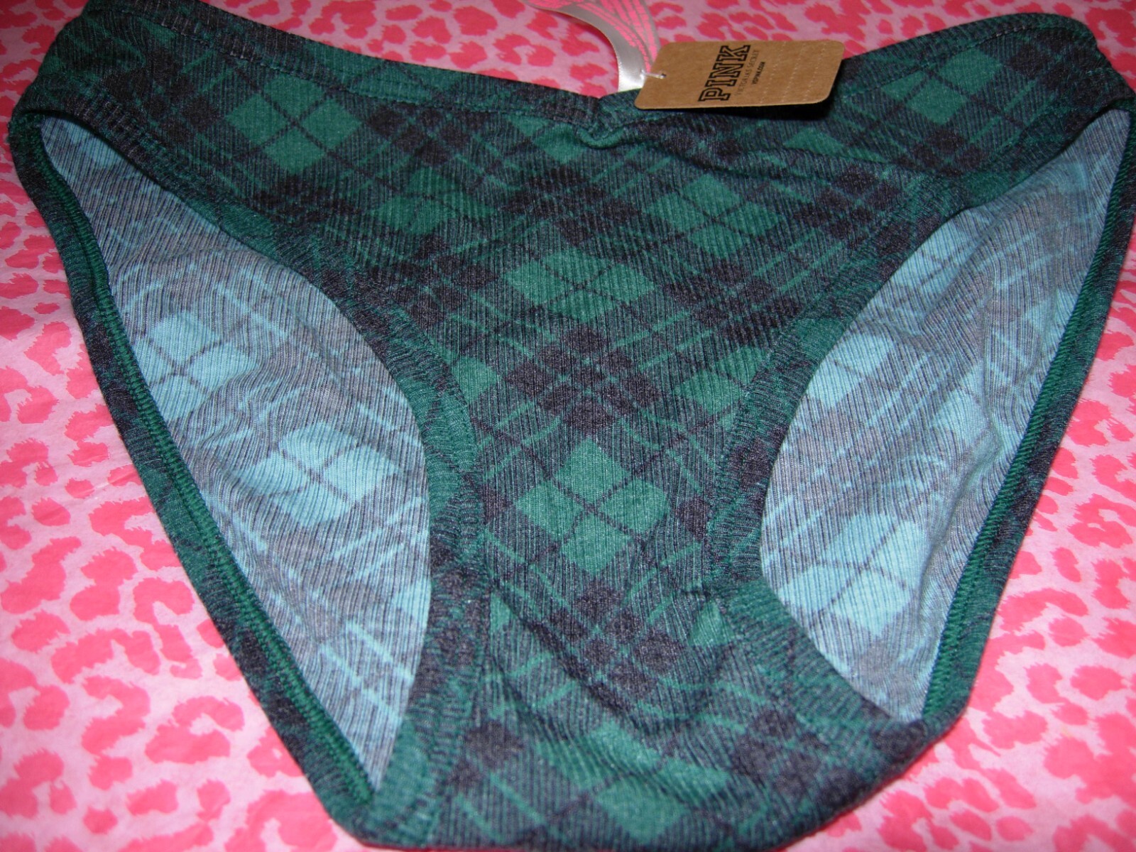 Victoria’s Secret PINK LOGO V-Cut Bikini Xmas Christmas Plaid Ribbed H2F NWT
