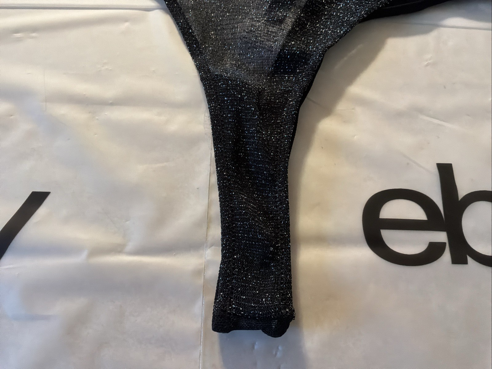 Black Sparkle Lingerie Pretty Little Things Thong Tanga Panty – RN#167448 NEW
