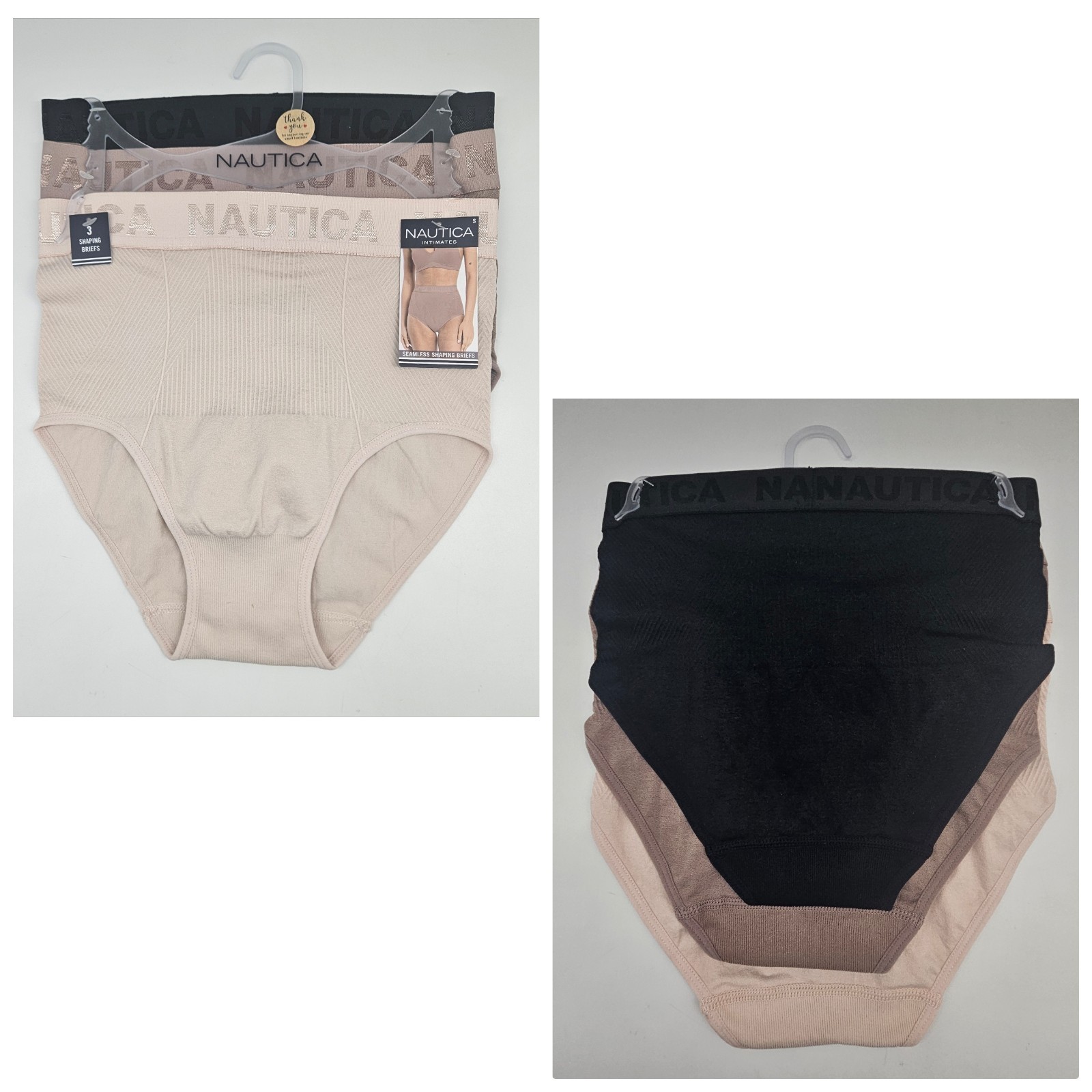 NAUTICA 3 Pack Womens S M L XL Plus 1X 2X Logo Seamless Shaping Briefs Assorted