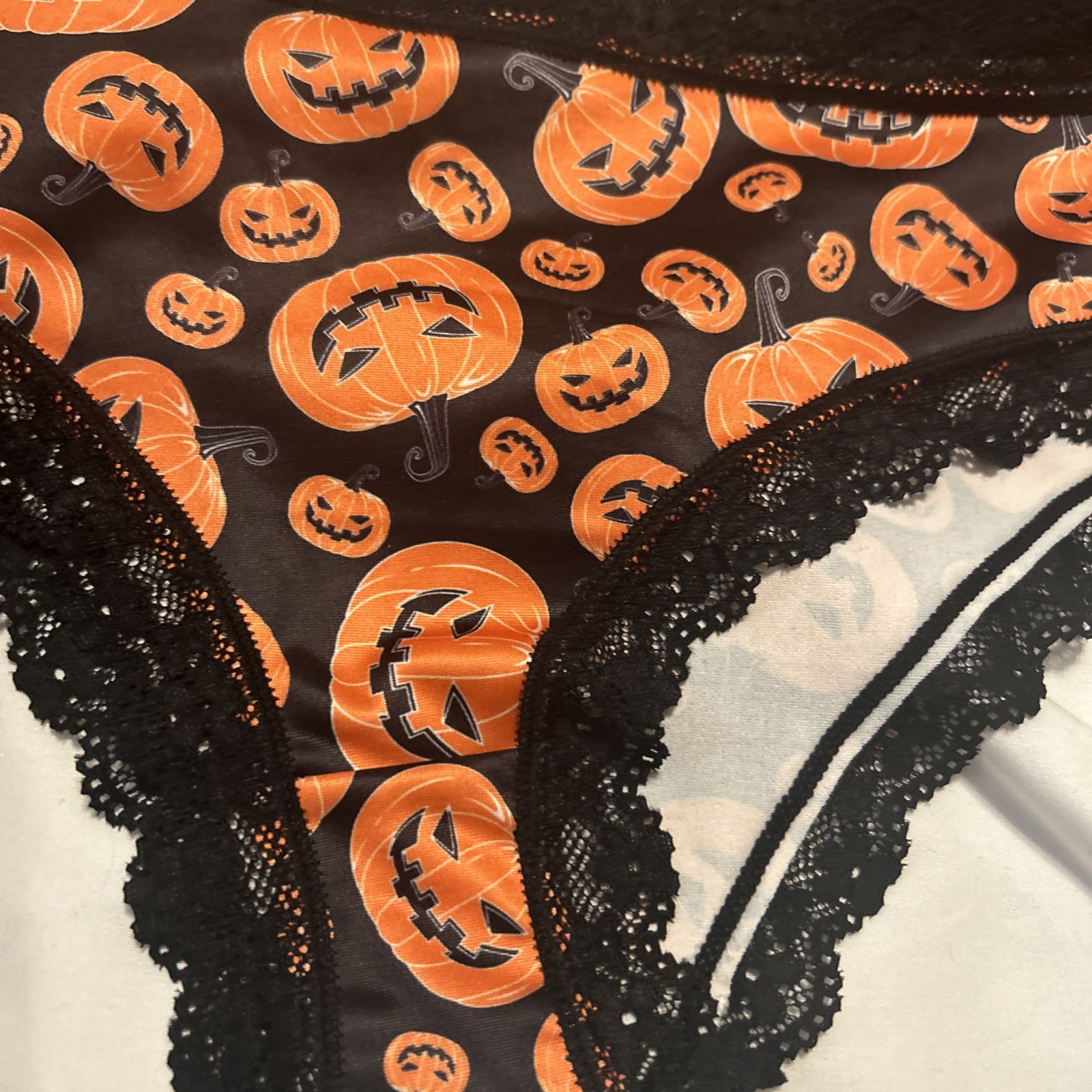 Morvia 3pk lace trim goth Skater Emo Goth panties M Blk Orange Skull Jack-o-lan