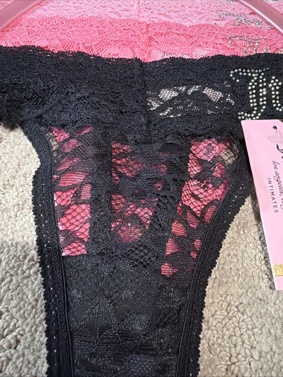 Juicy Couture 5pk Multicolor Rhinestone Logo Lace Thongs. Sz M. NWT!
