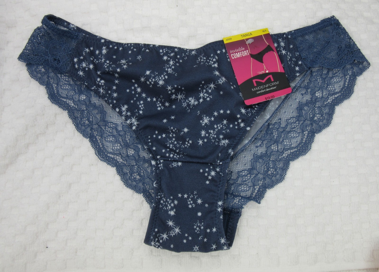 NWT set of 3 MAIDENFORM comfort devotion LACE TANGA BEIGE ROSE BLUE stars M/6