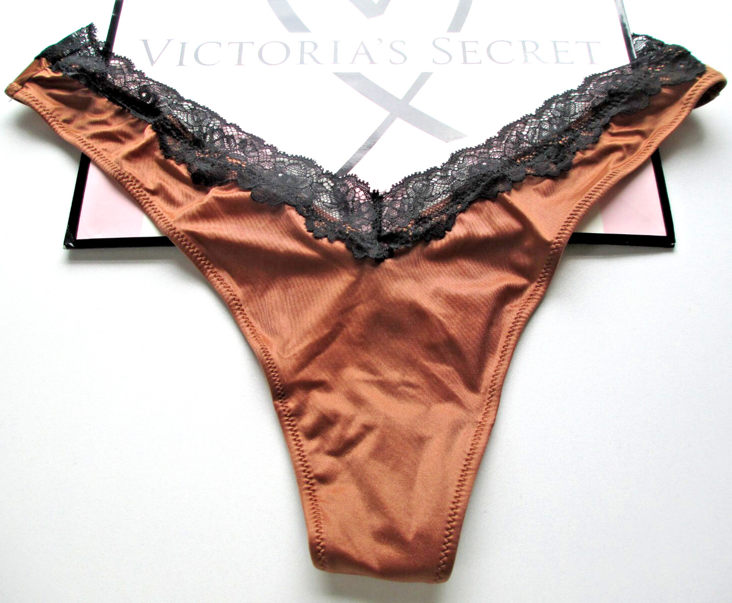 VICTORIA’S SECRET VERY SEXY High Leg Thong Panty S M L XL Brown Black Lace Trim