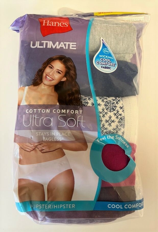 Hanes Ultimate Cotton Comfort Panties 6 Pack Size 7 or 8 Hipsters NEW Ret $24.