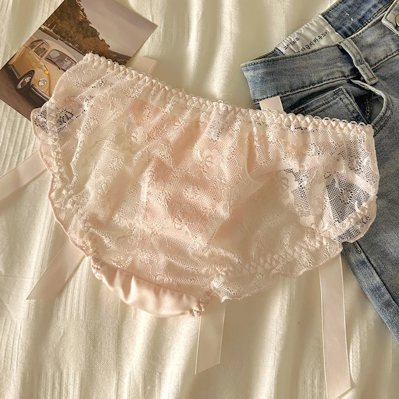 Low Rise Satin Lace Panties Bow Detail Women Soft Stretch Breathable Fit