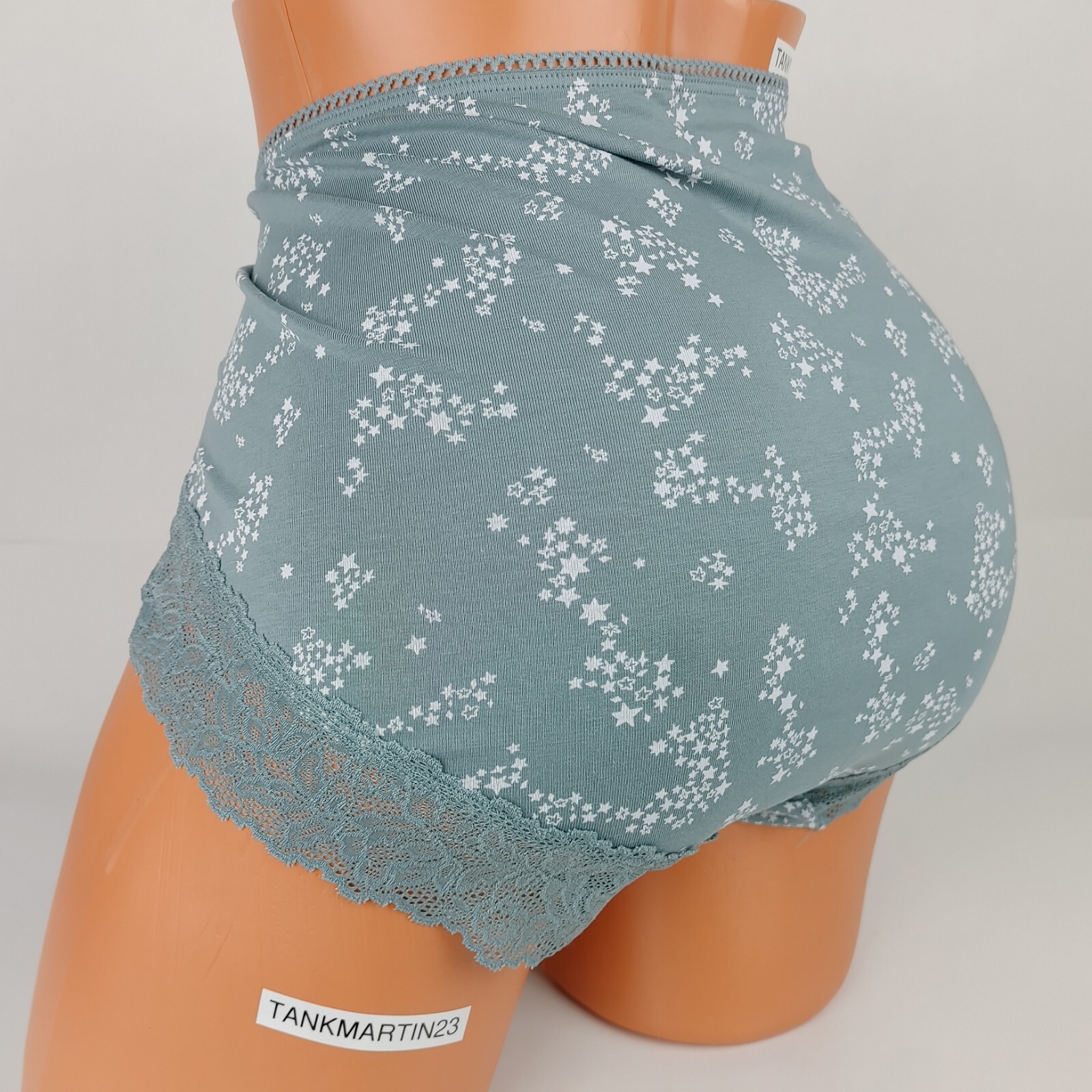 LANE BRYANT CACIQUE PLUS COTTON FULL BRIEF 18/20 PANTY GREEN STARS LACE HIP BUTT