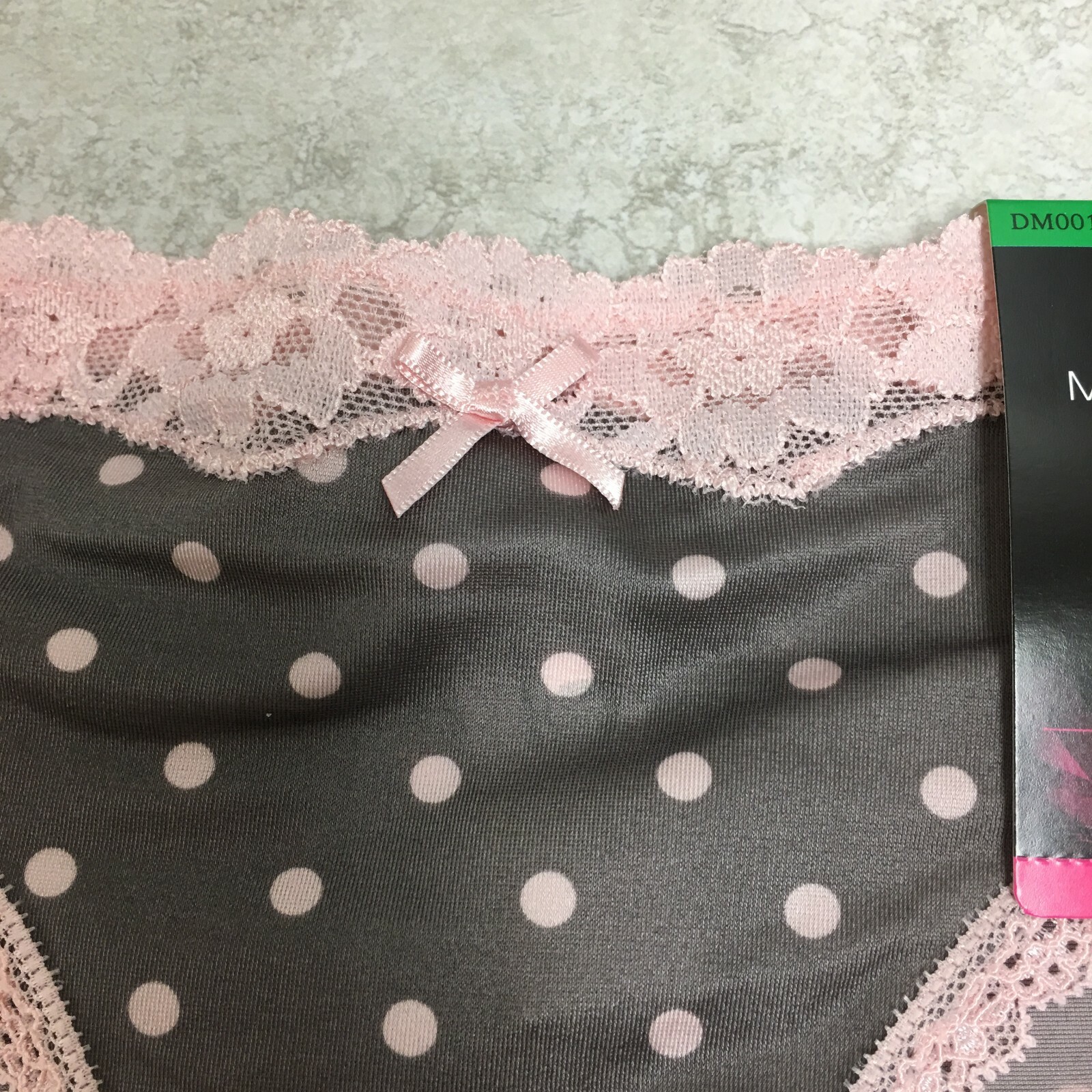 2-Pack Maidenform Women’s Micro Cheekini with Lace, Gray/Pink Polka Dot, L/7 NWT