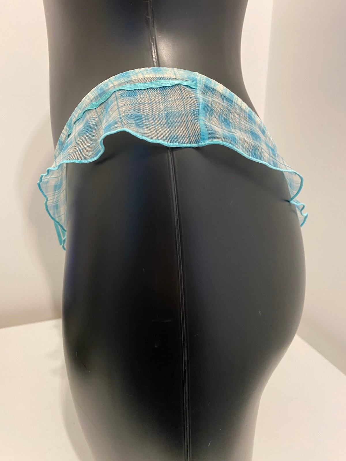 Panache Aqua Green Blue Thong 8 Sheer gingham check panties knickers panty