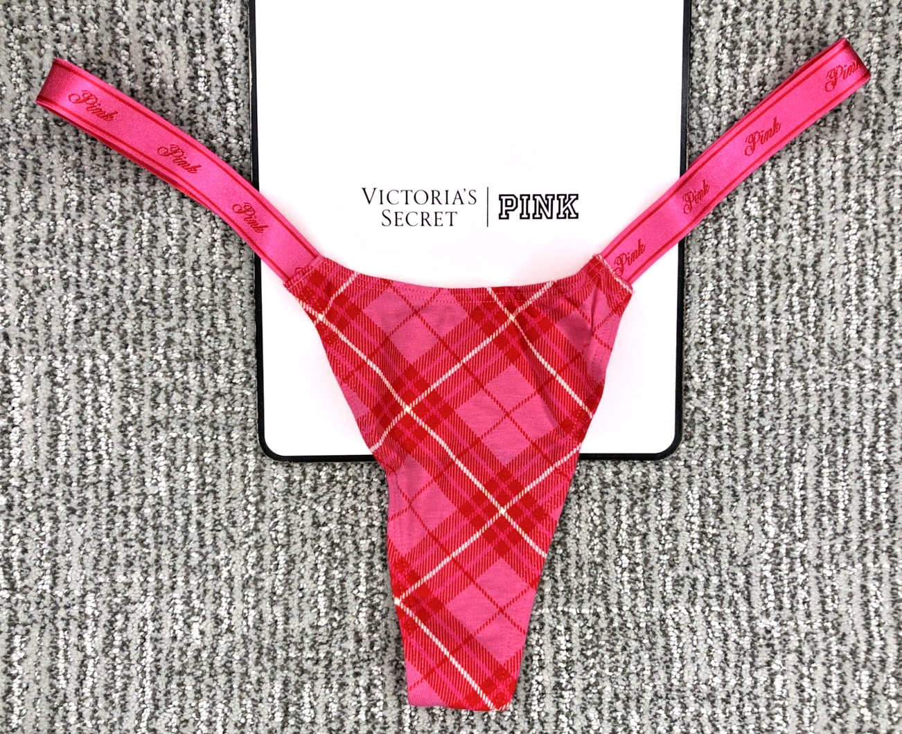 Victoria’s Secret PINK NWT XL Pink Plaid Micro Thong Panty Spellout Cute Sexy