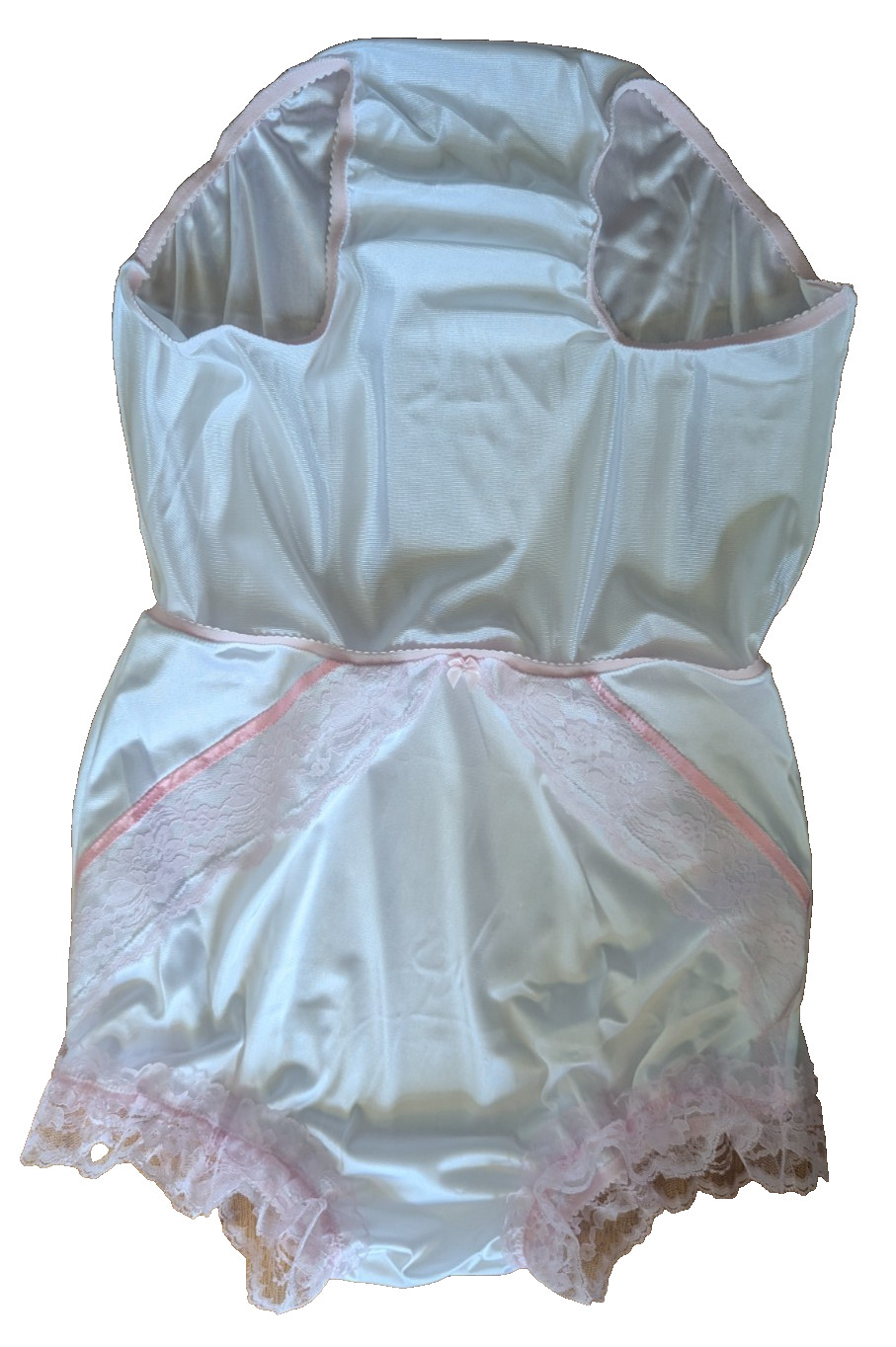 WHITE Nylon Tricot PINK LACY Bubble Bloomer & SISSY PANTY 2 LAYER 34-44 Waist **