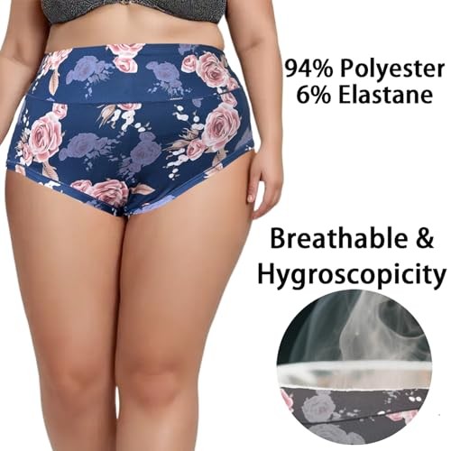 Women’s Plus Size XL-5XL Underwear High Waist Briefs Panties Rose 3X-Large 5pcs
