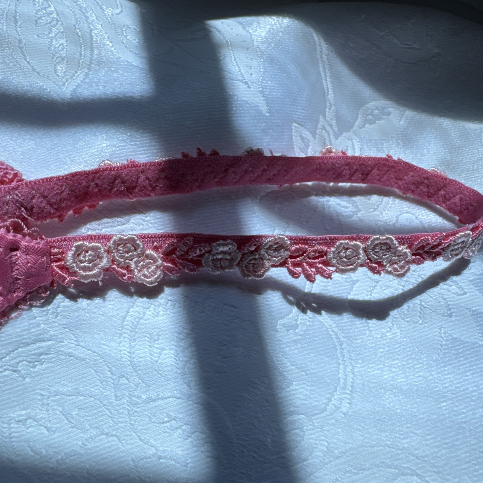 VICTORIA’S SECRET M PINK EMBROIDERED SIDES ROSES SILKY STRING THONG PANTIES NWT