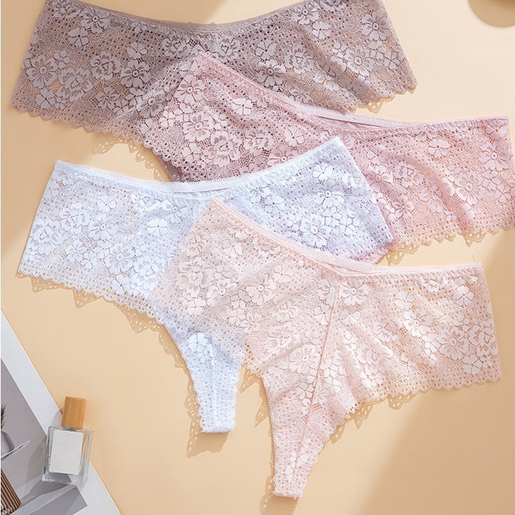 4 Pack Lot Sexy Womens See Through Lace Panties Briefs Sheer Underwear Lingeries