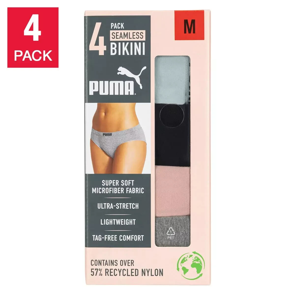 NEW PUMA Ladies’ Seamless Bikini, 4-pack Medium (109)