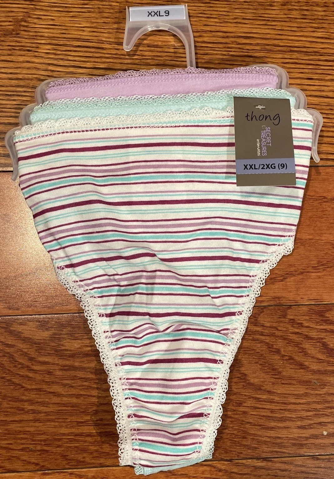 Womens Thong Panty Secret Treasures 3 Pair Cotton Panties Size 9 XXL