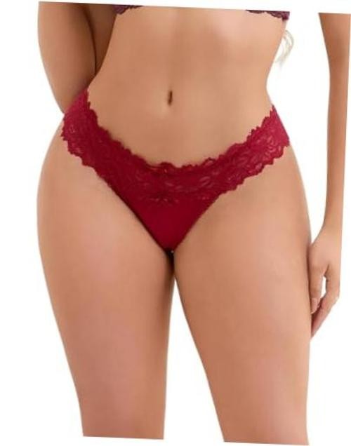 Lace Thongs for Women Sexy Thong Cheeky Tangas X-Large-XX-Large 1pack-wine Red