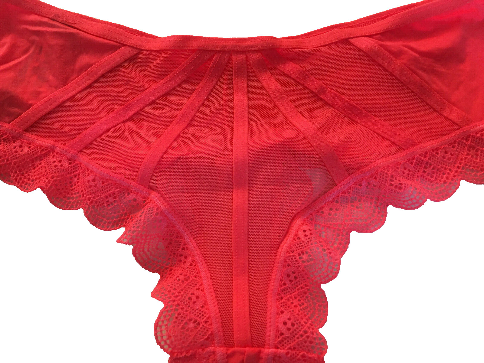 Victorias Secret Cheeky Panties Size S Neon Peach (07WW) Strappy Mesh Back Lace