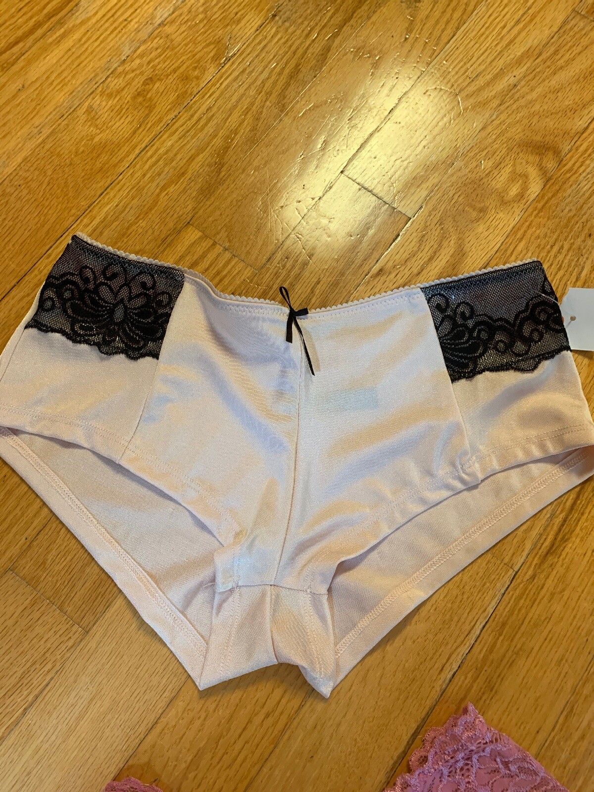 Nwt Lot 3-Boyshort Panty, Beige & 2 Lace Cheeky Panty, Black, Pink L Sexy!