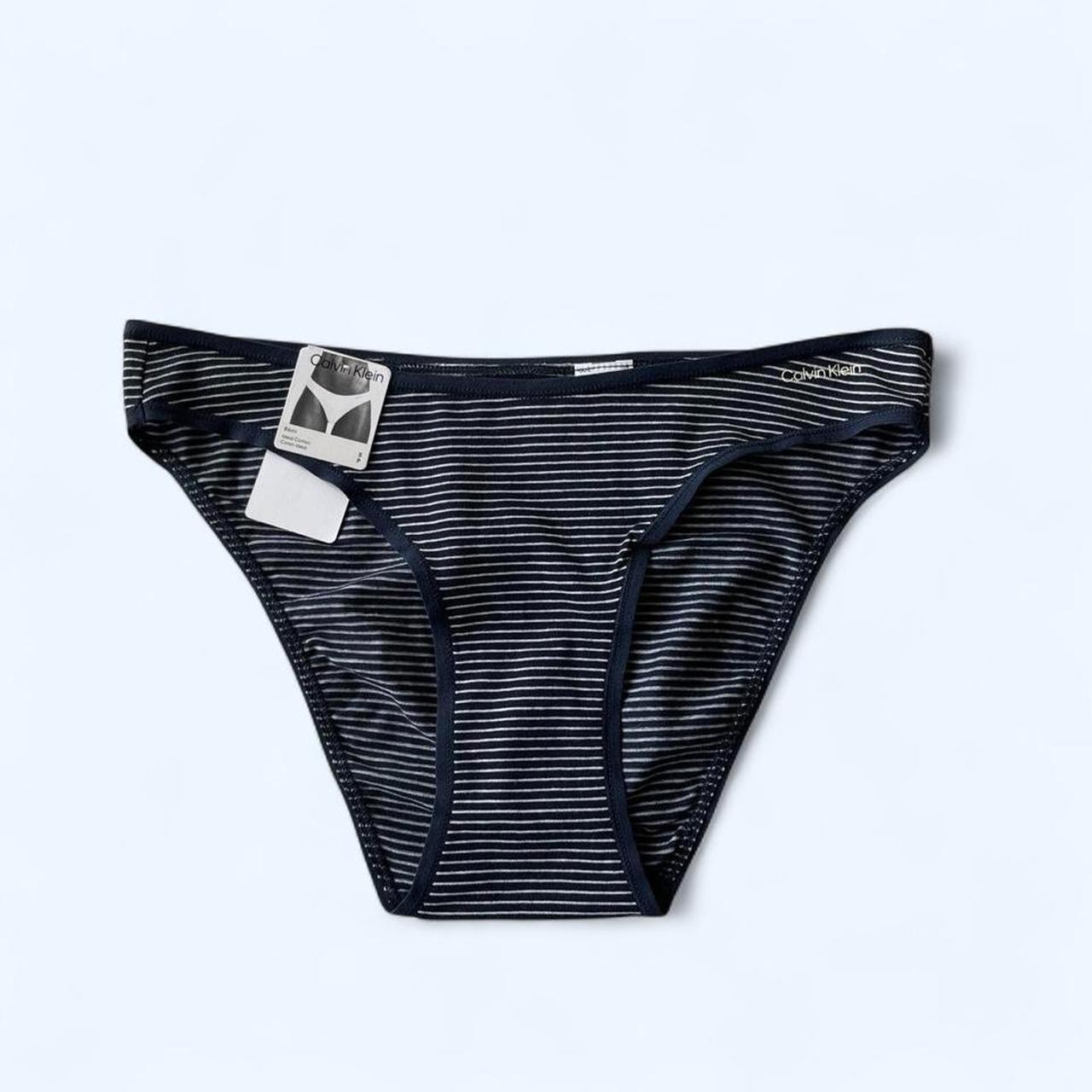 Calvin Klein WOMEN’S Navy Striped Ideal Cotton Bikini Panty | NWT | SMALL