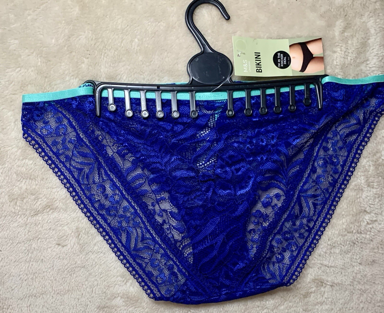 BNWT M&S Bikini Knickers in Indigo Mix Floral Lace UK 10