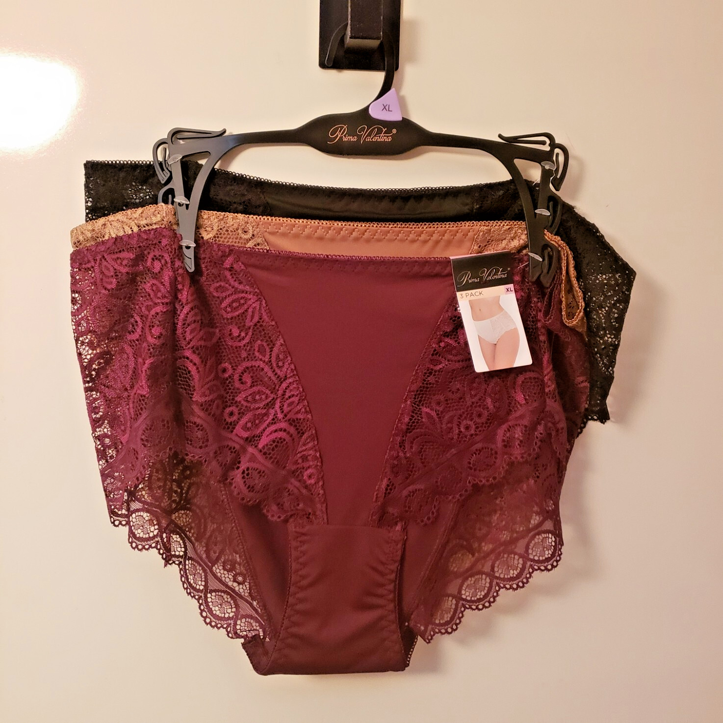 Women’s XL Prima Valentina 3-Pack Lace Brief Panties Multicolor Soft Stretch NWT