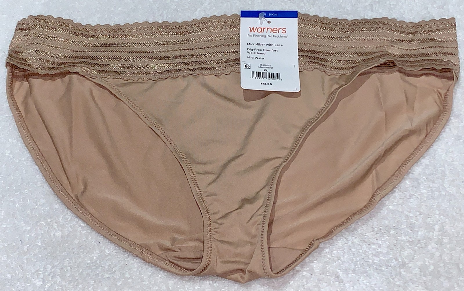 WARNERS No Pinching No Problems Lace Toasted Almond Bikini Panty Womens S XL 2XL