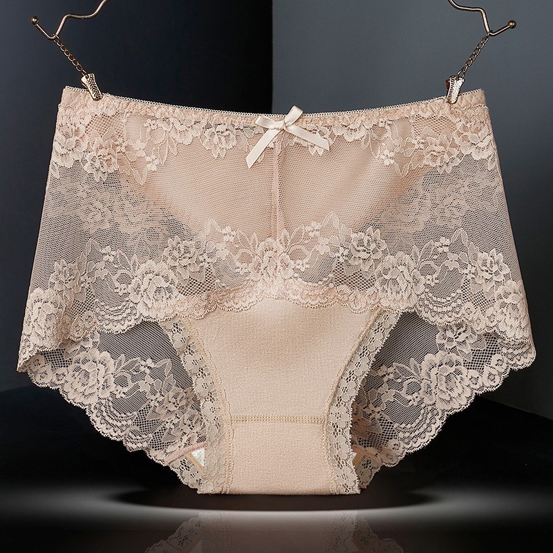 3PCS Women Seamless Lace Trim Mid Waist Panties Antibacterial Gusset Sexy