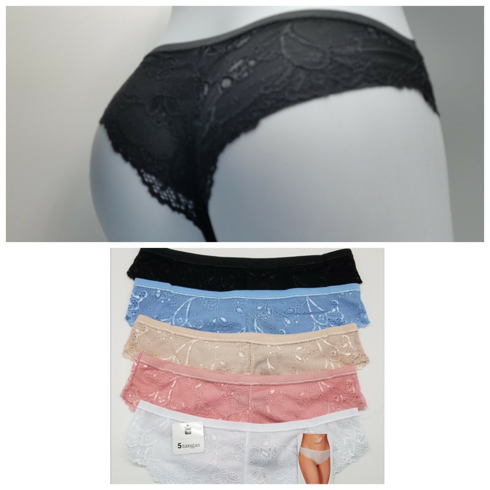 RENE ROFE 5-Pack Women’s S/M Lace Cheeky Panties Black/Nude/White/Pink/Blue $50