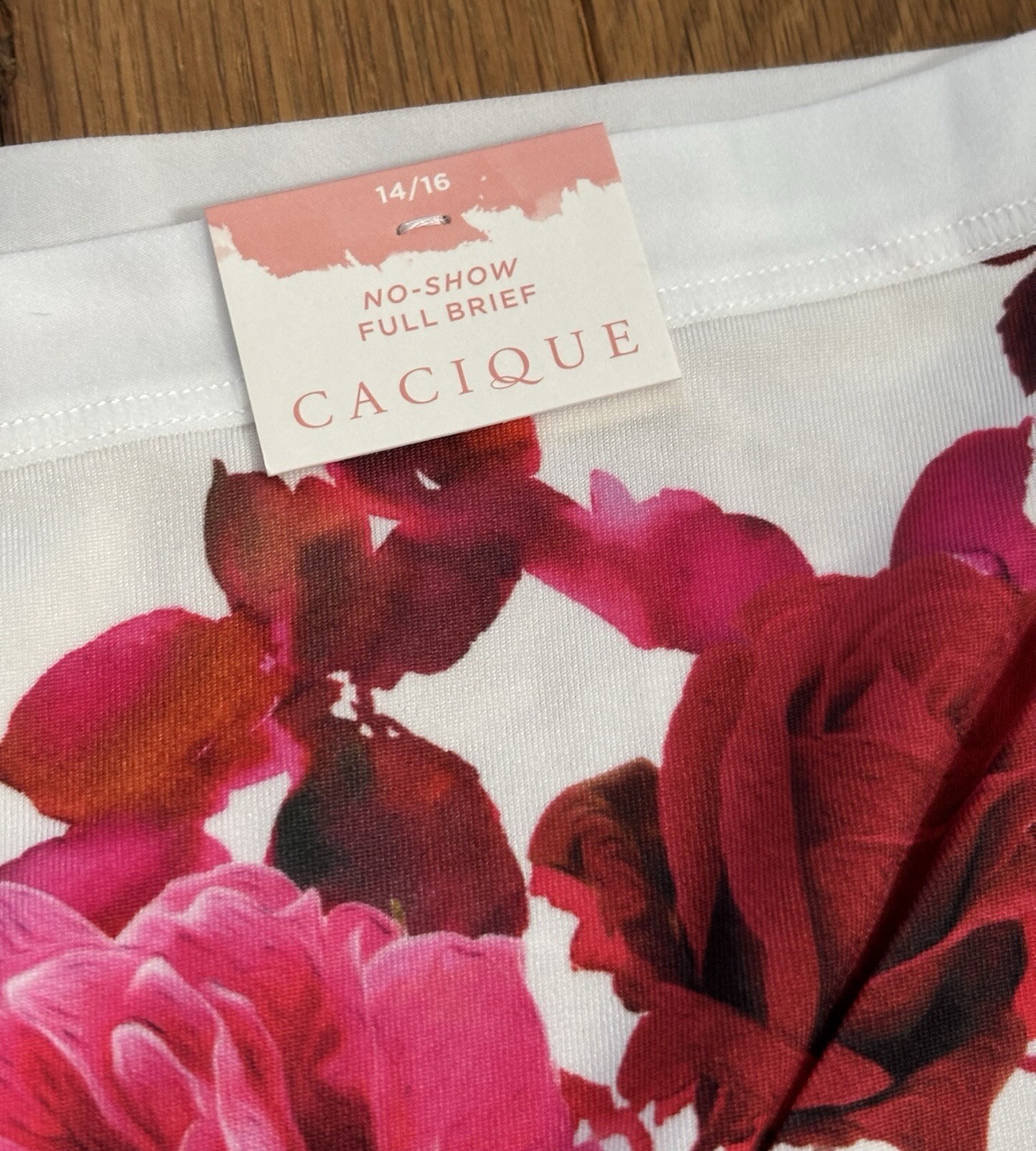 Plus Sz 14/16 Lane Bryant Cacique No Show Lace Full Brief Panty White Red Rose