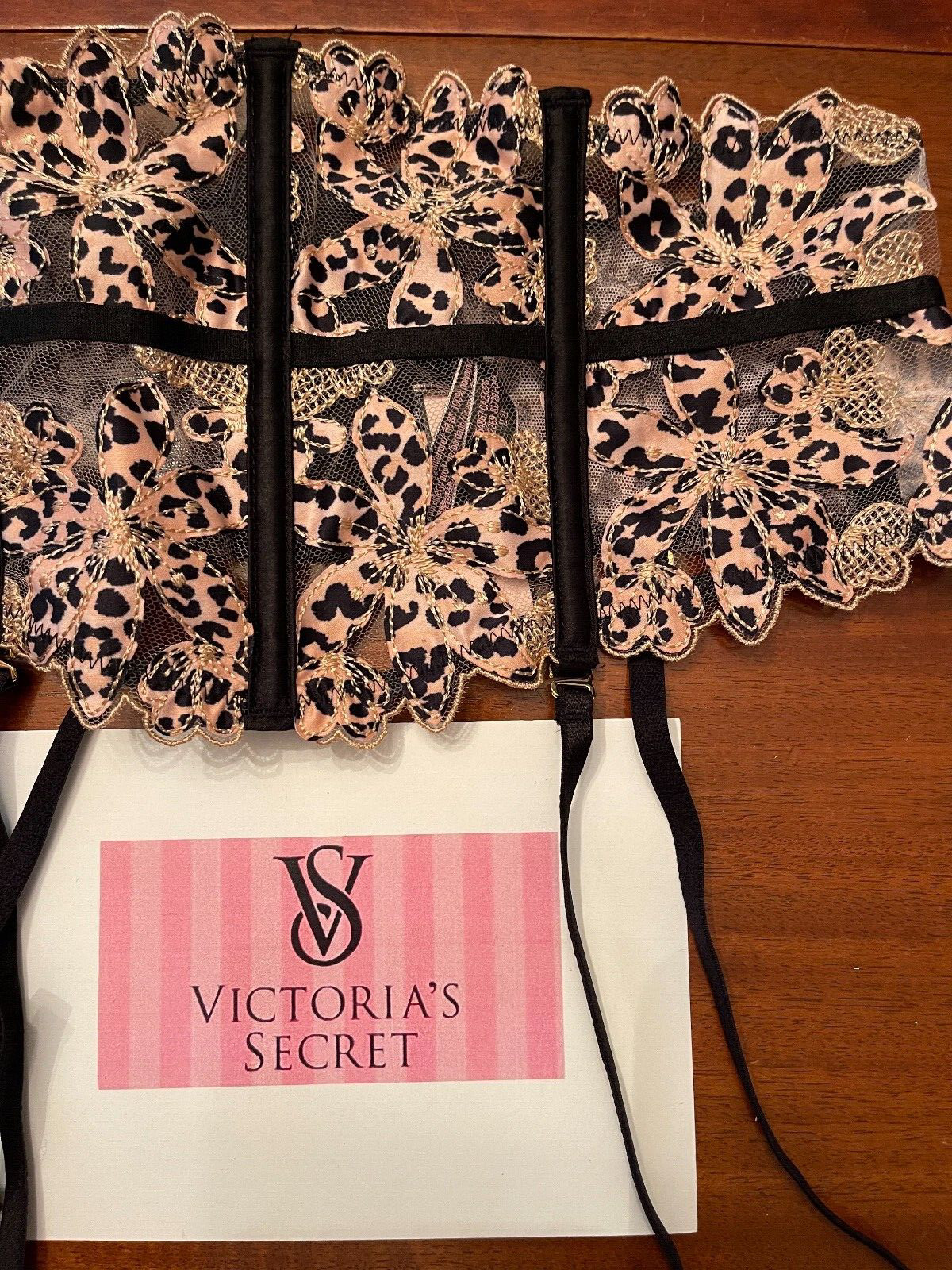 NWT $39.50 VICTORIAS SECRET sexy LEOPARD LACE stocking GARTERS Womens M M/M