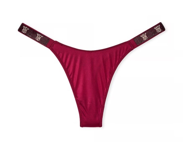 VICTORIA’S SECRET SHINE STRAP CAMPARI RED BLING THONG S-M-L