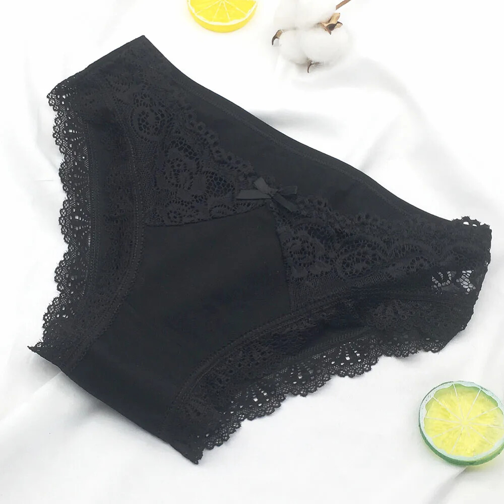 5-Piece Women’s Cotton Lace Briefs – Seamless Low-Rise Underwear with Bow Detail