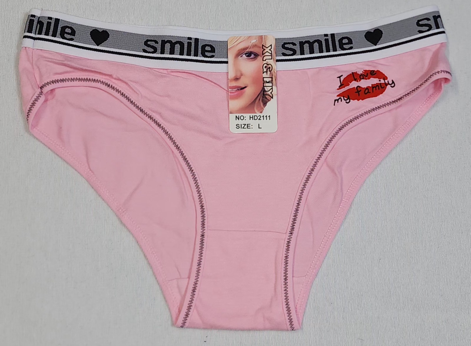 XL&HY Lady L Cotton Panty Underware Bikini Brief Smile Elastic Waist Pink