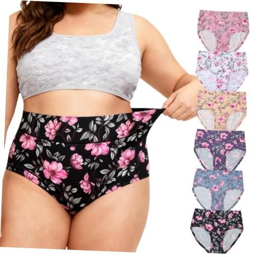 Womens Underwear XL-5XL Plus Size 3X-Large 6 Pack Floral Print Panties Blue