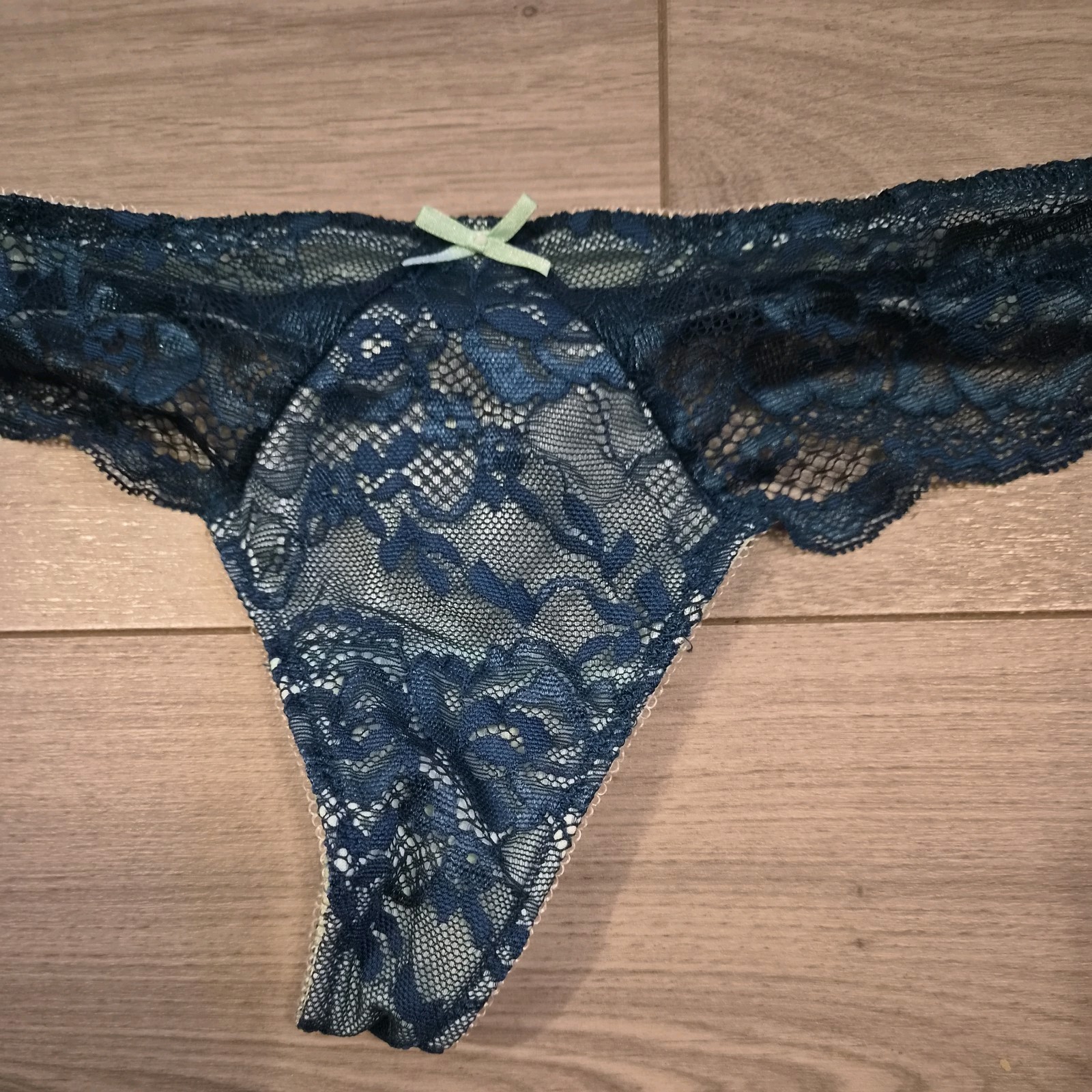 BNWOT Ann Summers Deep Teal Blue & Light Green Lace Thong Size 8-10