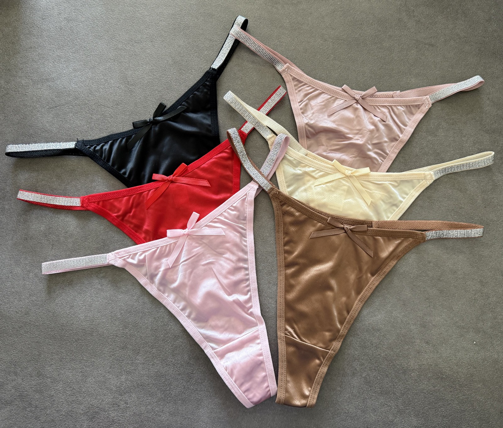6 Pcs Lot Womens Sexy Satin Thongs Panties Low G-String V-back Underwear,S M L