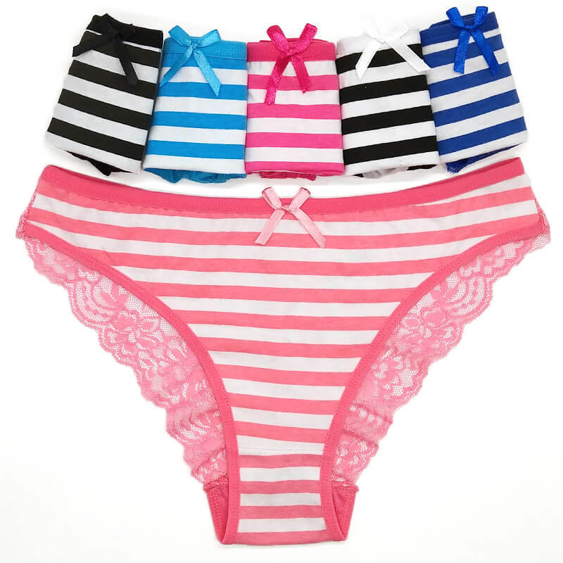 Cotton Lace Striped Knickers Briefs Bikini Brazilian Panties Gusset High Leg S
