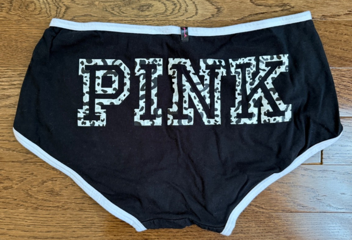 Victoria’s Secret PINK Boyshort Boxer panties black white logo cotton size XL