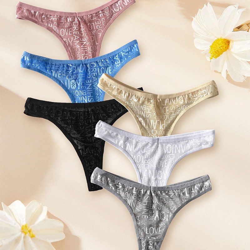 6 Pack Lot Sexy Womens Letter Print Thongs Panties Underwear Lingeries Briefs