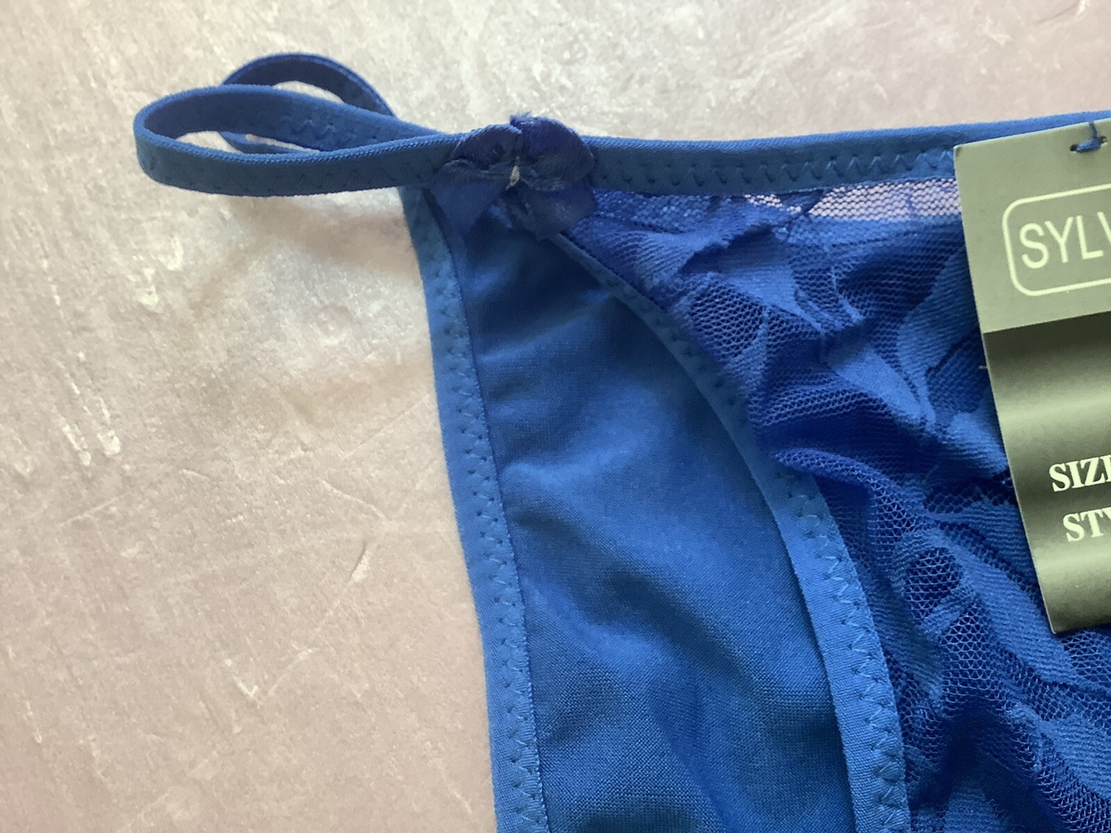 Women Panties,Bikinis Size Small Blue Fishnet Floral Soft Silky W/Net&Decoration