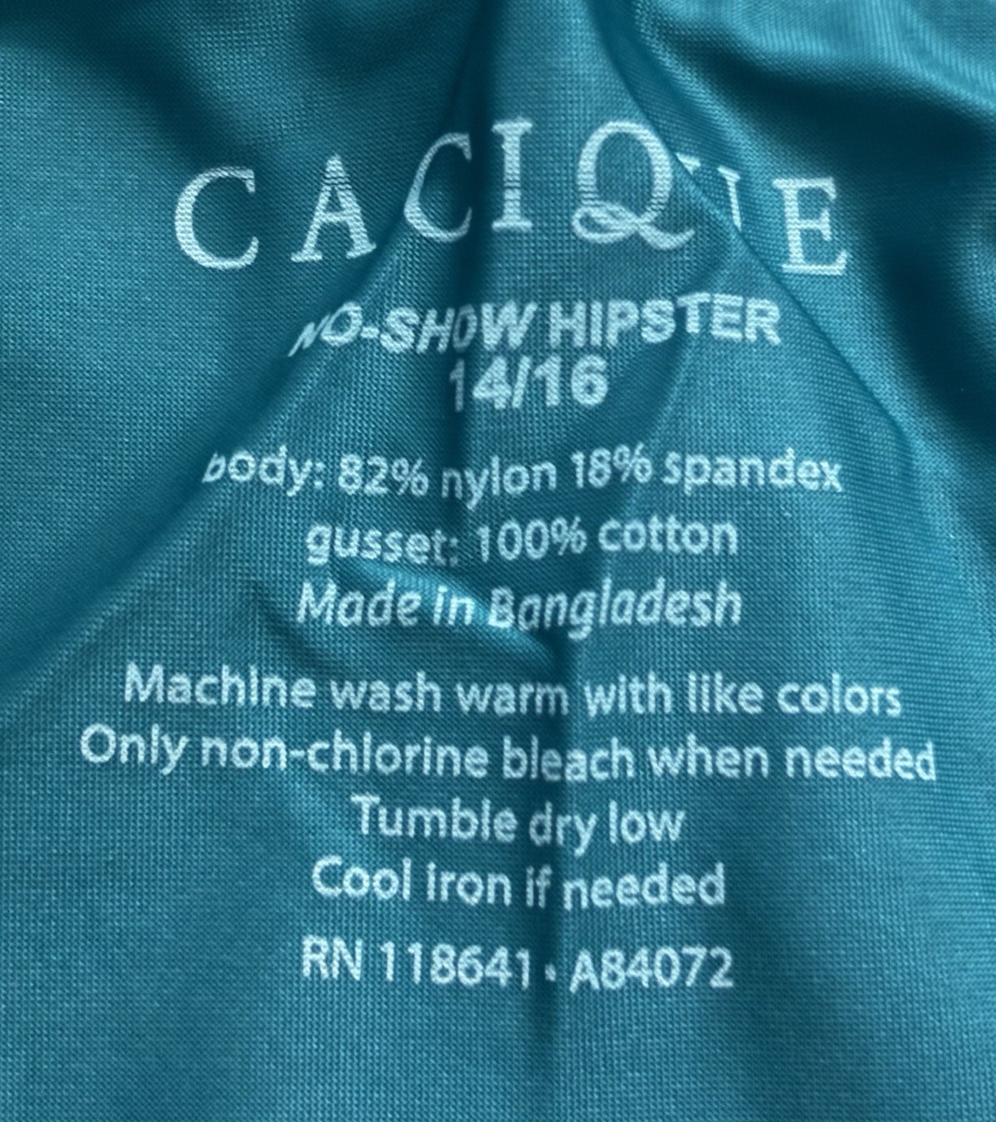 Plus 14/16 Lane Bryant Cacique No Show Hipster Nylon Faux Satin Silk Teal Aqua