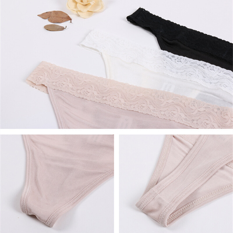 3 Pairs/lot 100% Mulberry Silk Thong Women Bikinis Briefs Thin Silk Sexy Panties
