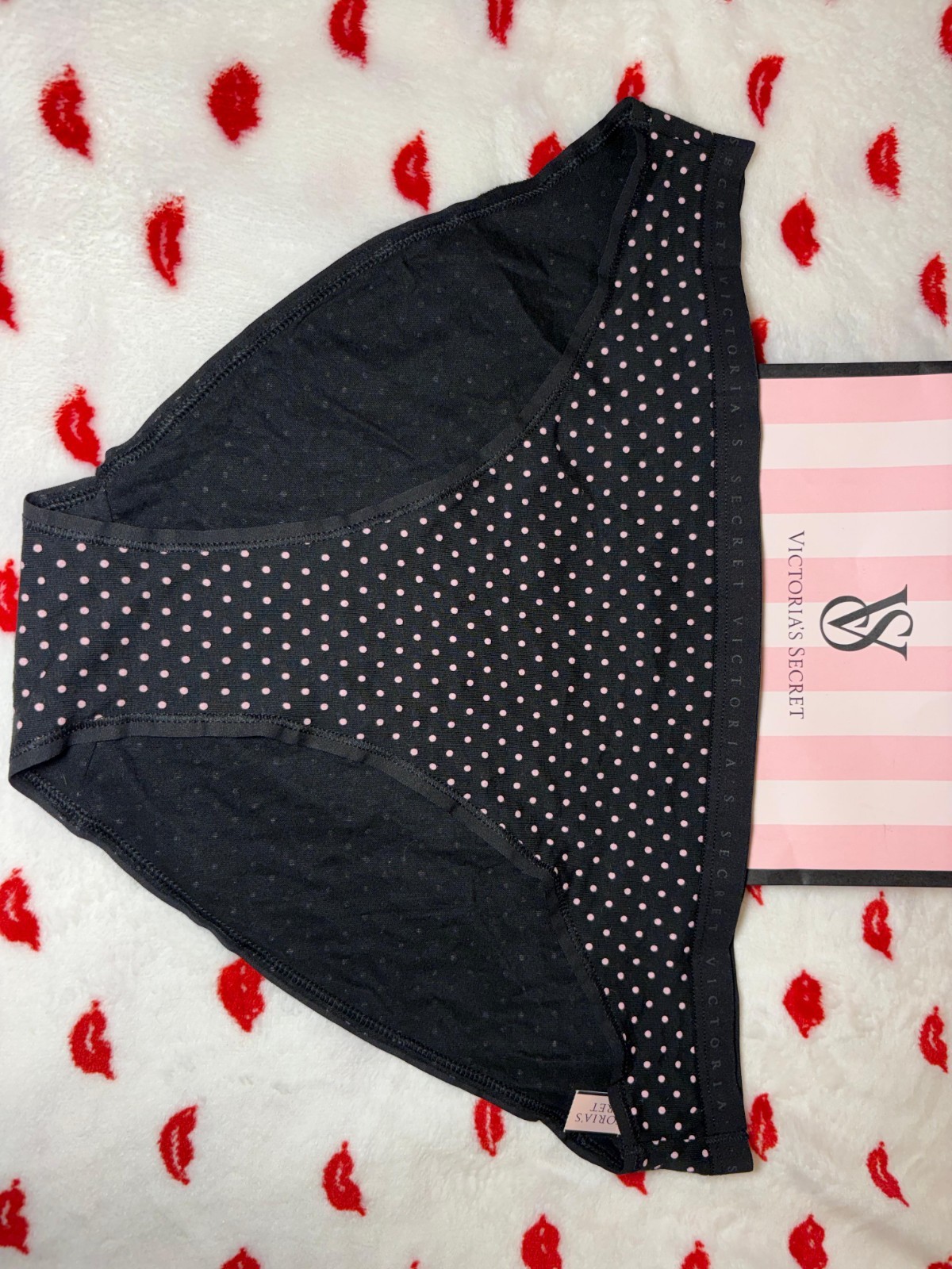 Victoria’s Secret Sexy Bikini Black Polka Dot with VS Logos XL NWT