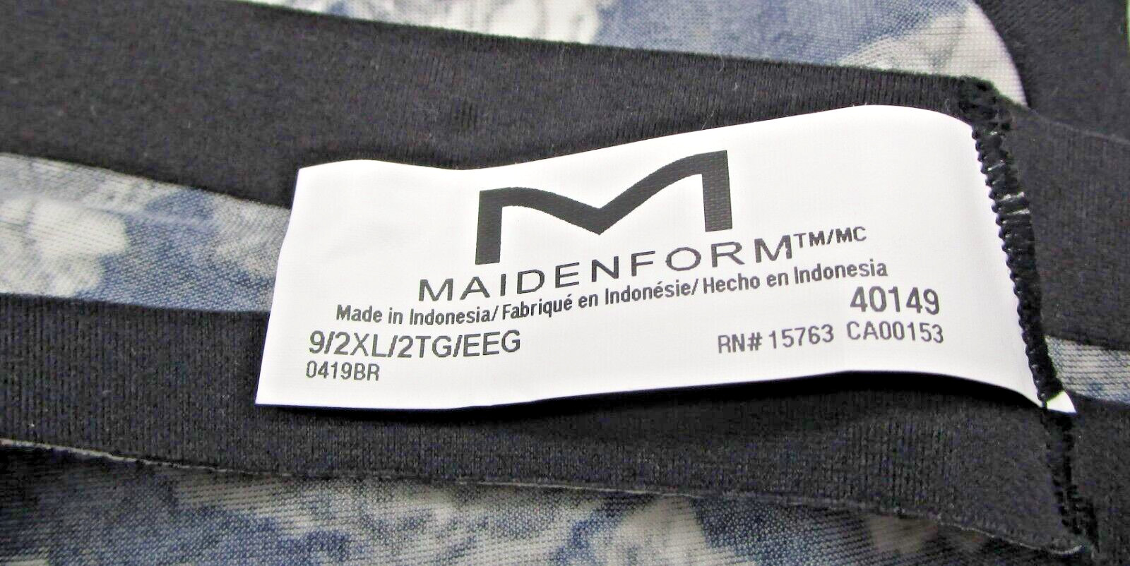 MAIDENFORM~2XL 9~40149~Black & Navy Blossoms Comfort Devotion Thong