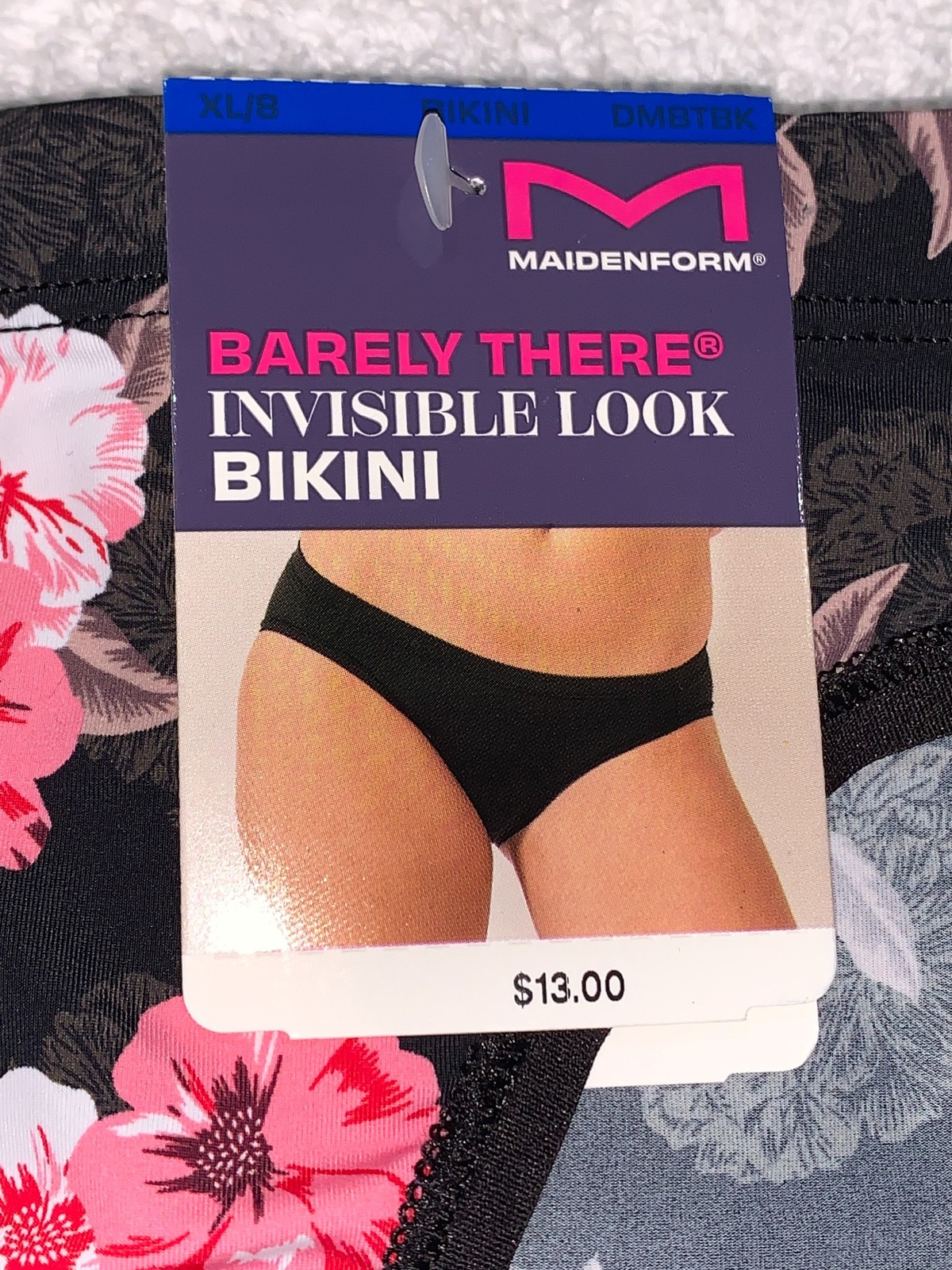 MAIDENFORM Barely There Black Floral Invisible Bikini Panty Womens M XL 8 2XL 9