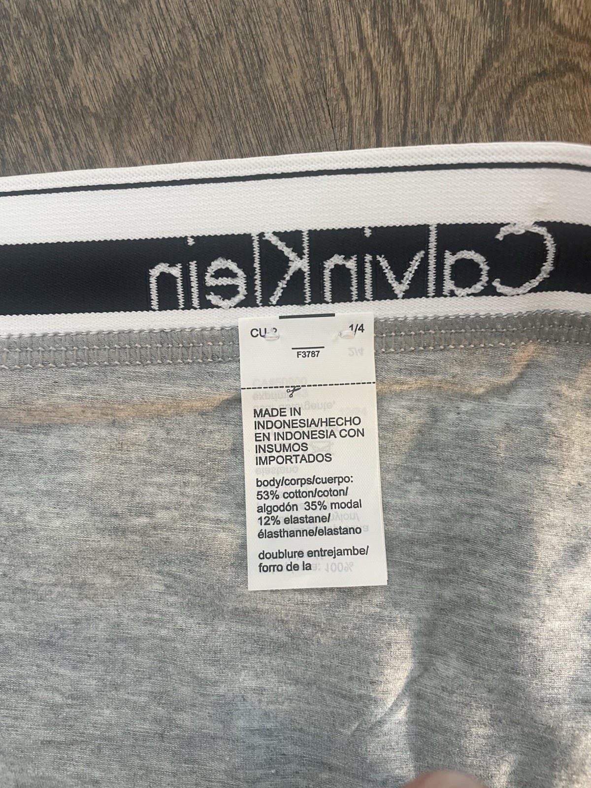 NWT Calvin Klein F3787 Icon Cotton Modal Bikini, Gray Black Stripes Logo Large