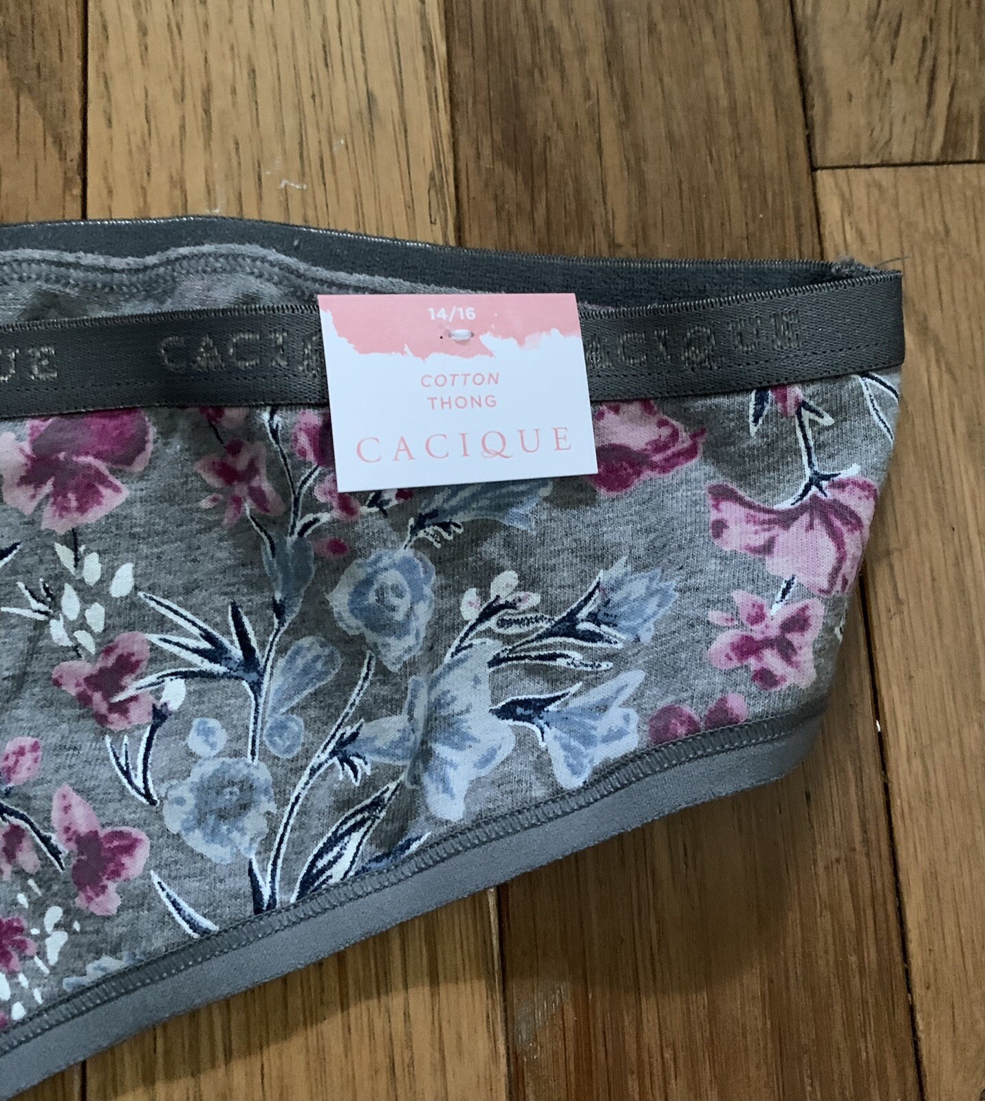 NEW Plus Size 14/16 Cacique Cotton Thong Panty Gray Pink Magenta Blue Flower